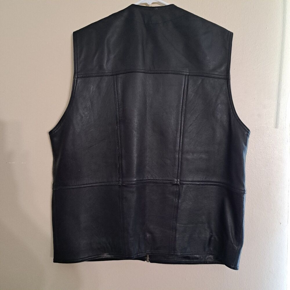 Men's Black Leather Zip Front Vest - Classic Utility Style - Picture 6 of 16